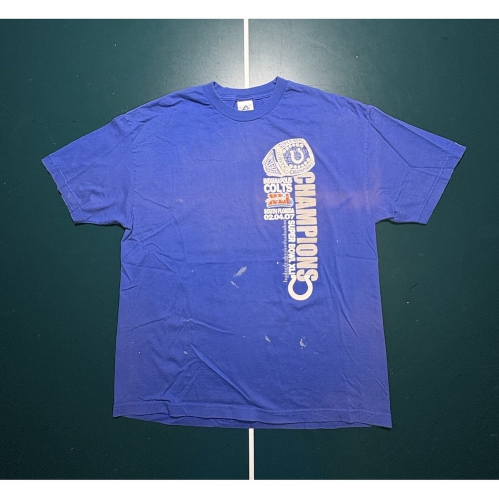 Vintage Indianapolis Colts Superbowl XLI Champions 2007 T Shirt‎ XL Faded Blue